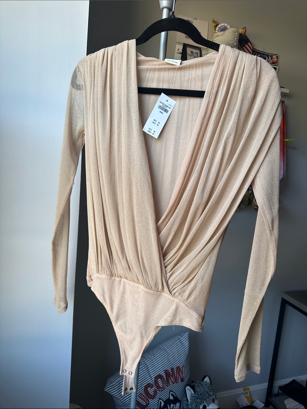 Abercrombie & Fitch Shimmery Nude Deep V Bodysuit